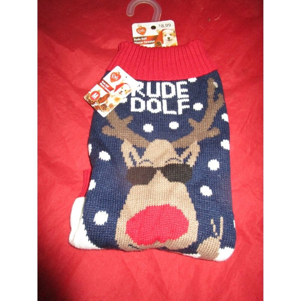 Pet Central Dog Winter Sweater Rude Dolf Deer Christmas Sweater Medium
